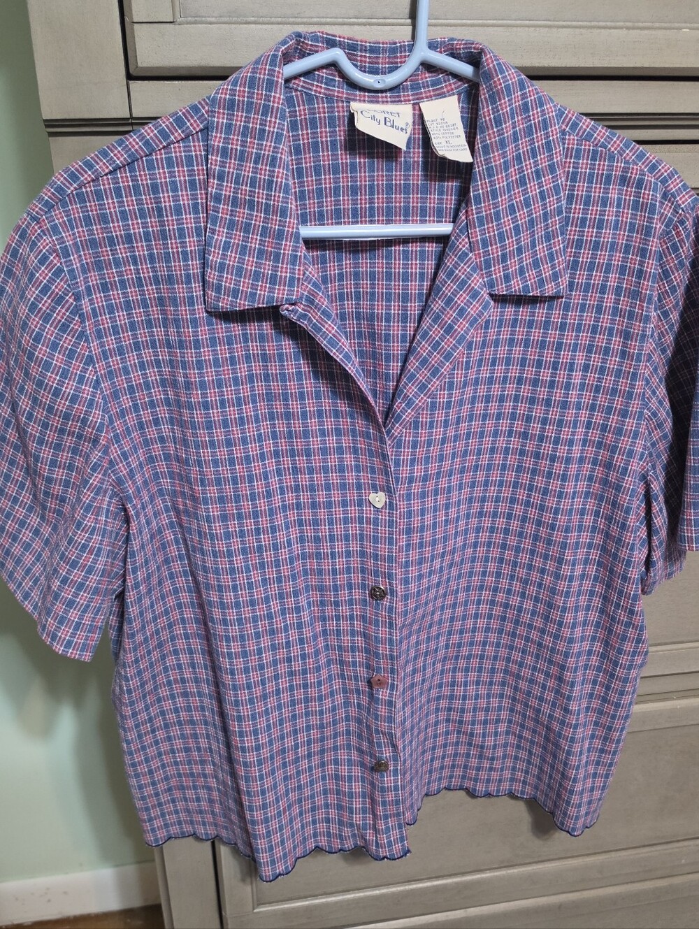 Koret Blue and Pink Plaid Short-Sleeve Button Front Shirt